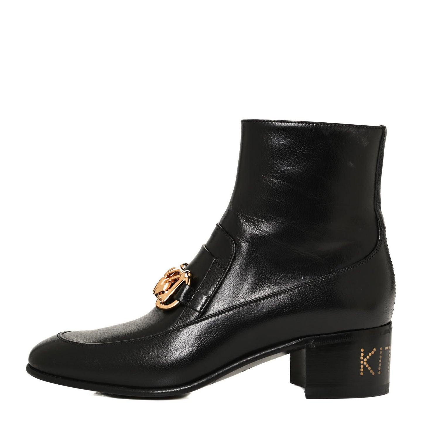 Goatskin Kitten Chain Horsebit Ankle Boots 36.5 Black