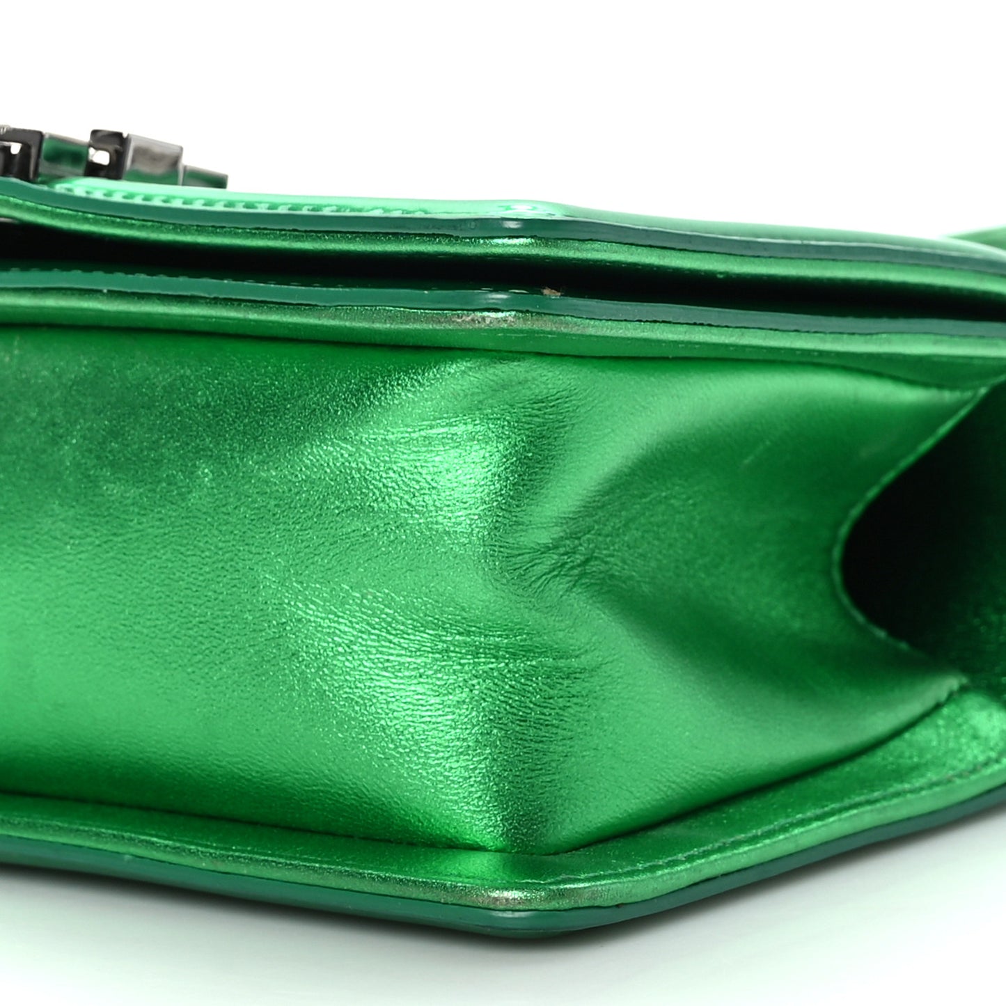 Metallic Patent Calfskin Quilted Small Boy Flap Green