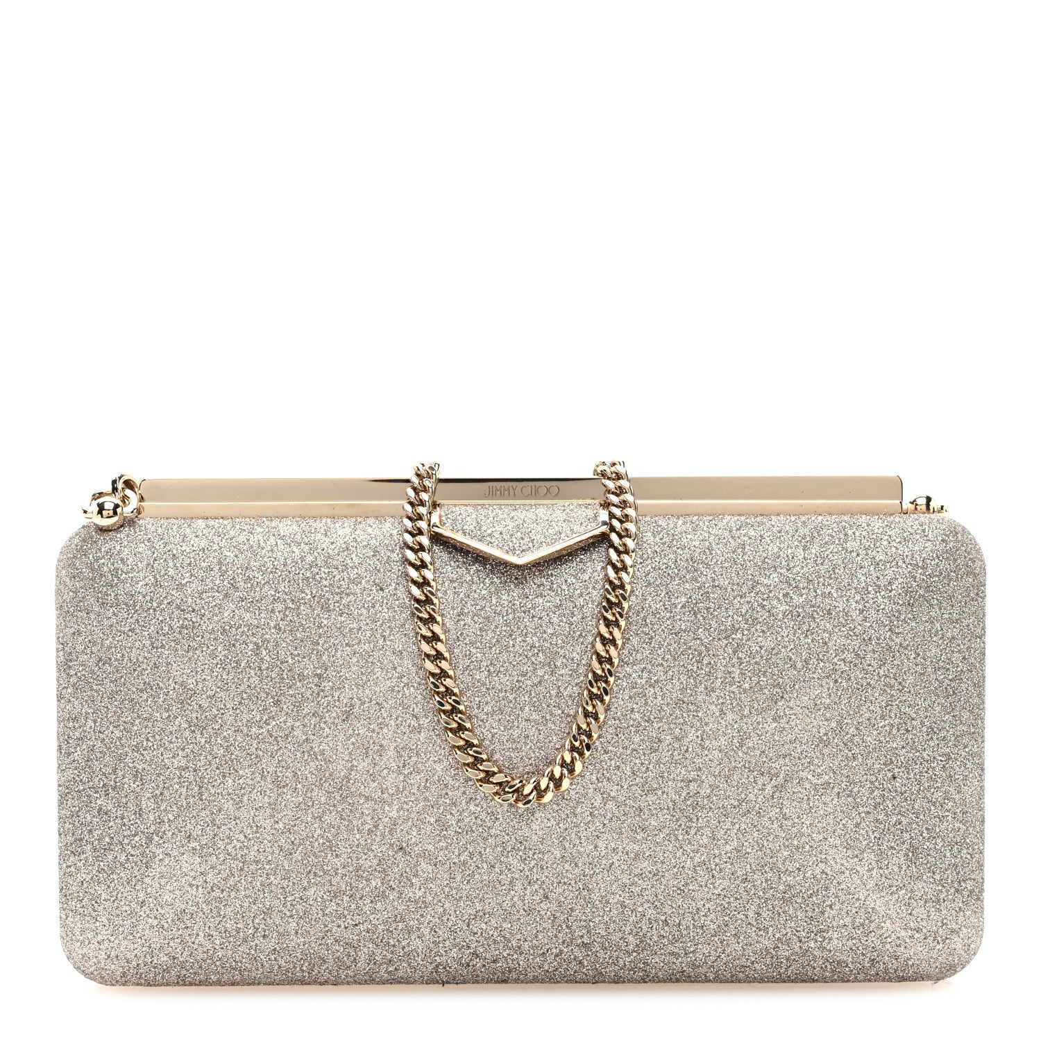 Jimmy Choo Dusty Glitter Ellipse Clutch Platinum Ice 1 of 9