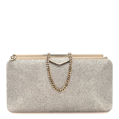 Jimmy Choo Dusty Glitter Ellipse Clutch Platinum Ice 1 of 9