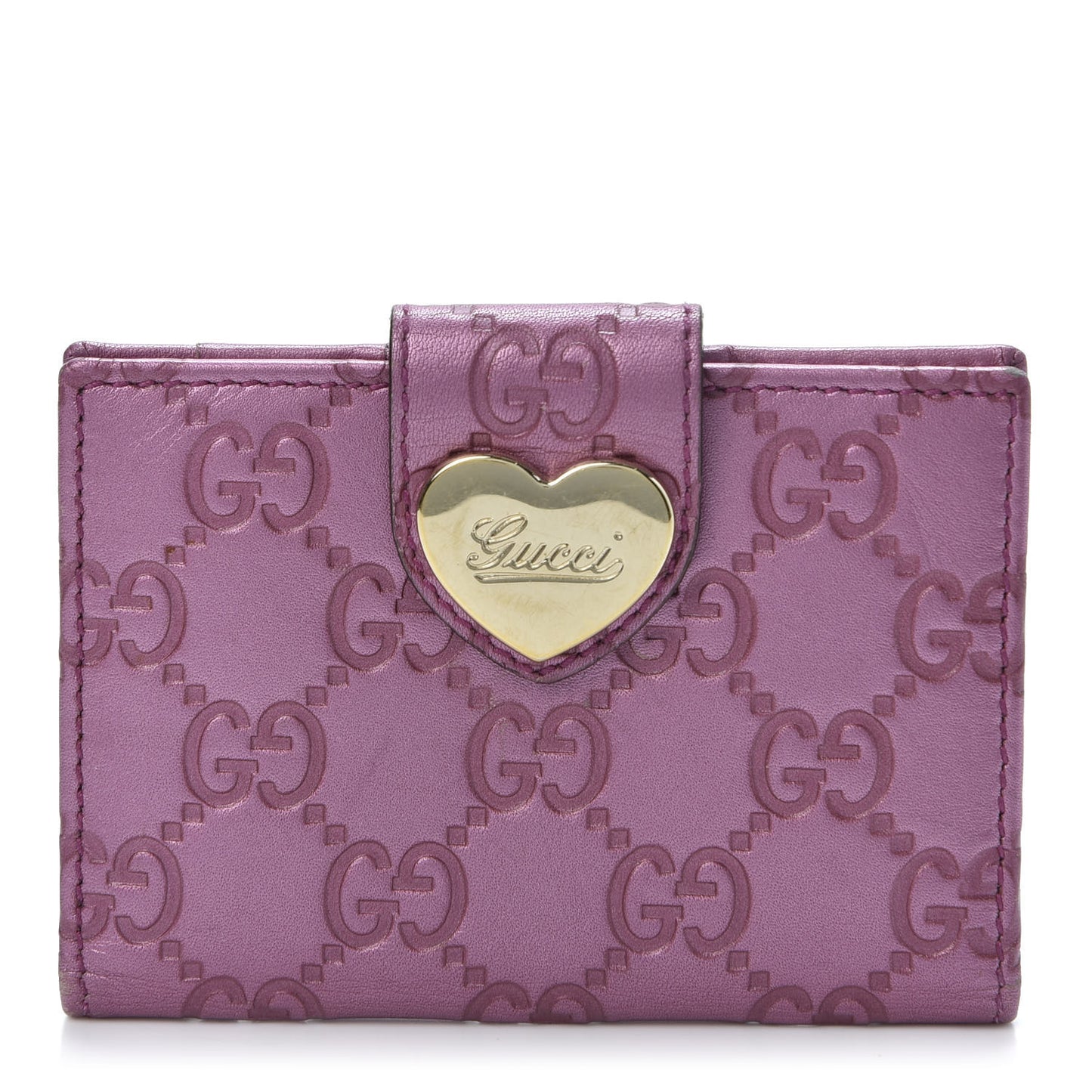 Metallic Soft Guccissima Heart Travel Wallet Fresia Rose