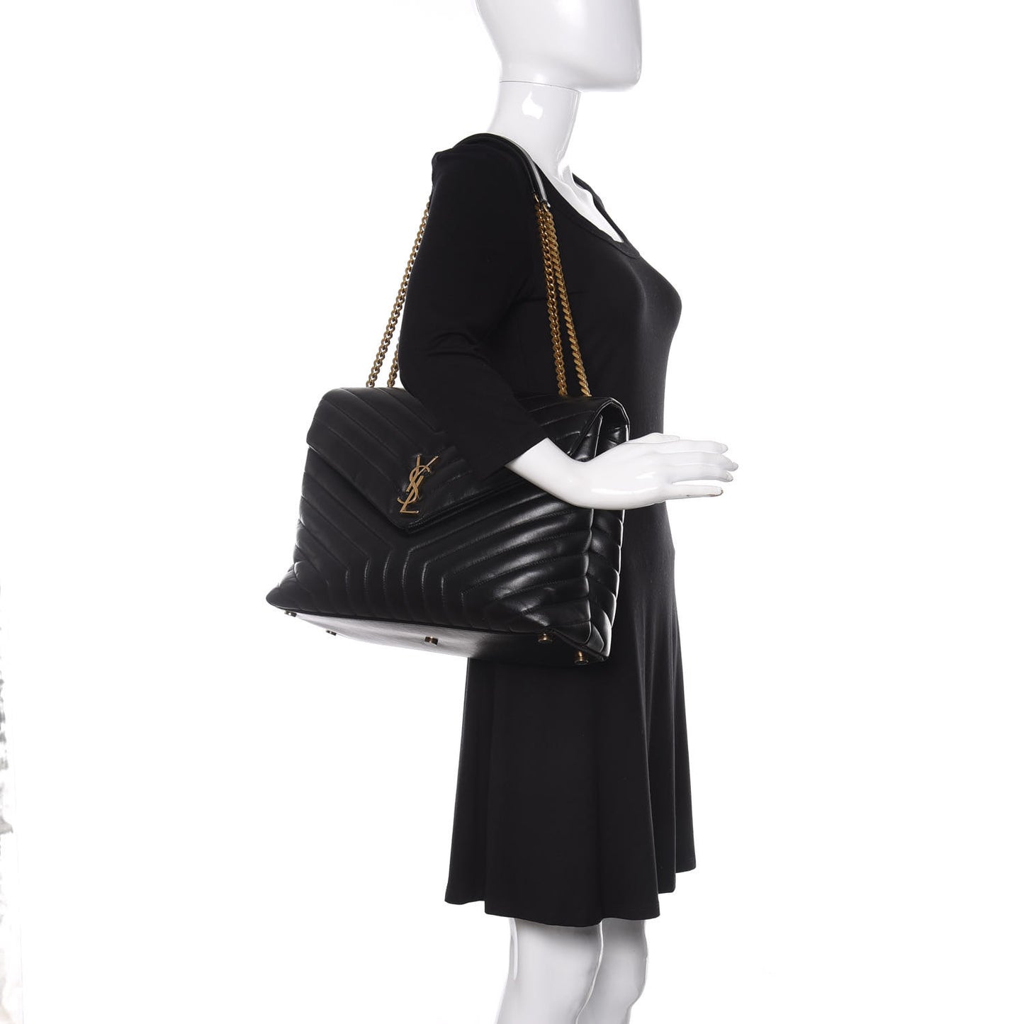 Calfskin Y Quilted Monogram Large Loulou Chain Satchel Black
