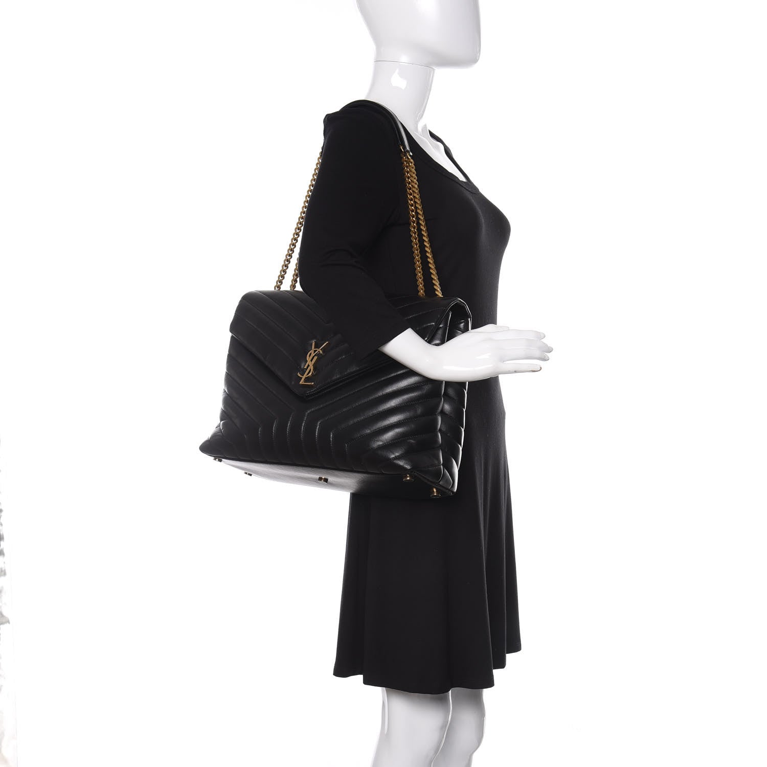 Saint Laurent Calfskin Y Quilted Monogram Large Loulou Chain Satchel Black 2 of 14