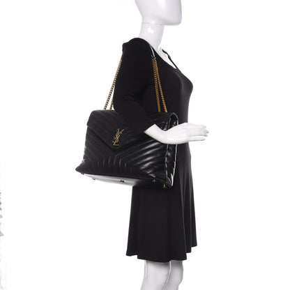 Saint Laurent Calfskin Y Quilted Monogram Large Loulou Chain Satchel Black 2 of 14