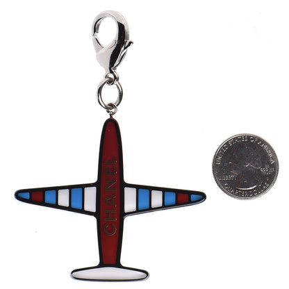Chanel Resin Striped CC Airplane Keychain Blue Red 2 of 3