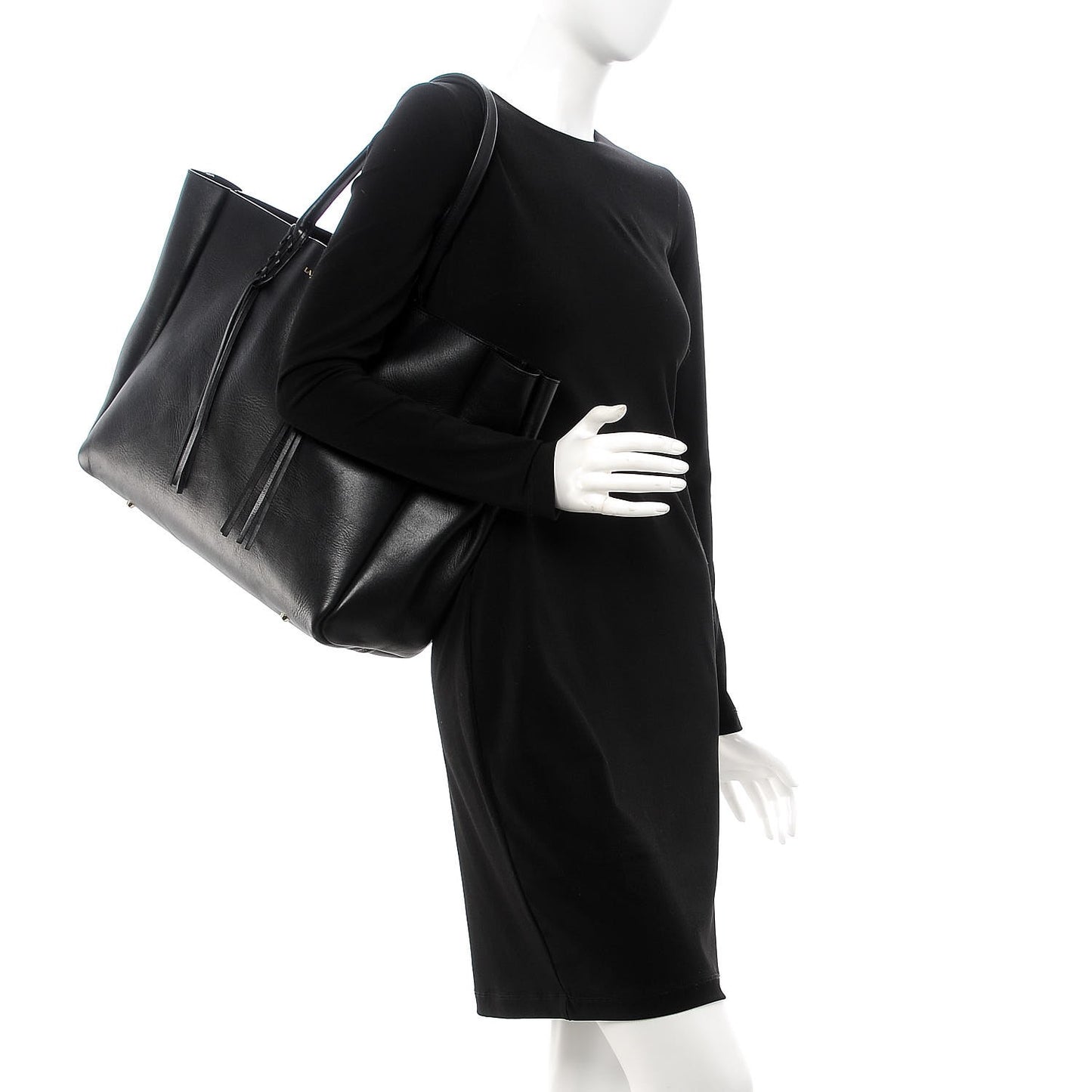 Smooth Calfskin Medium Fringe Shopper Tote Black