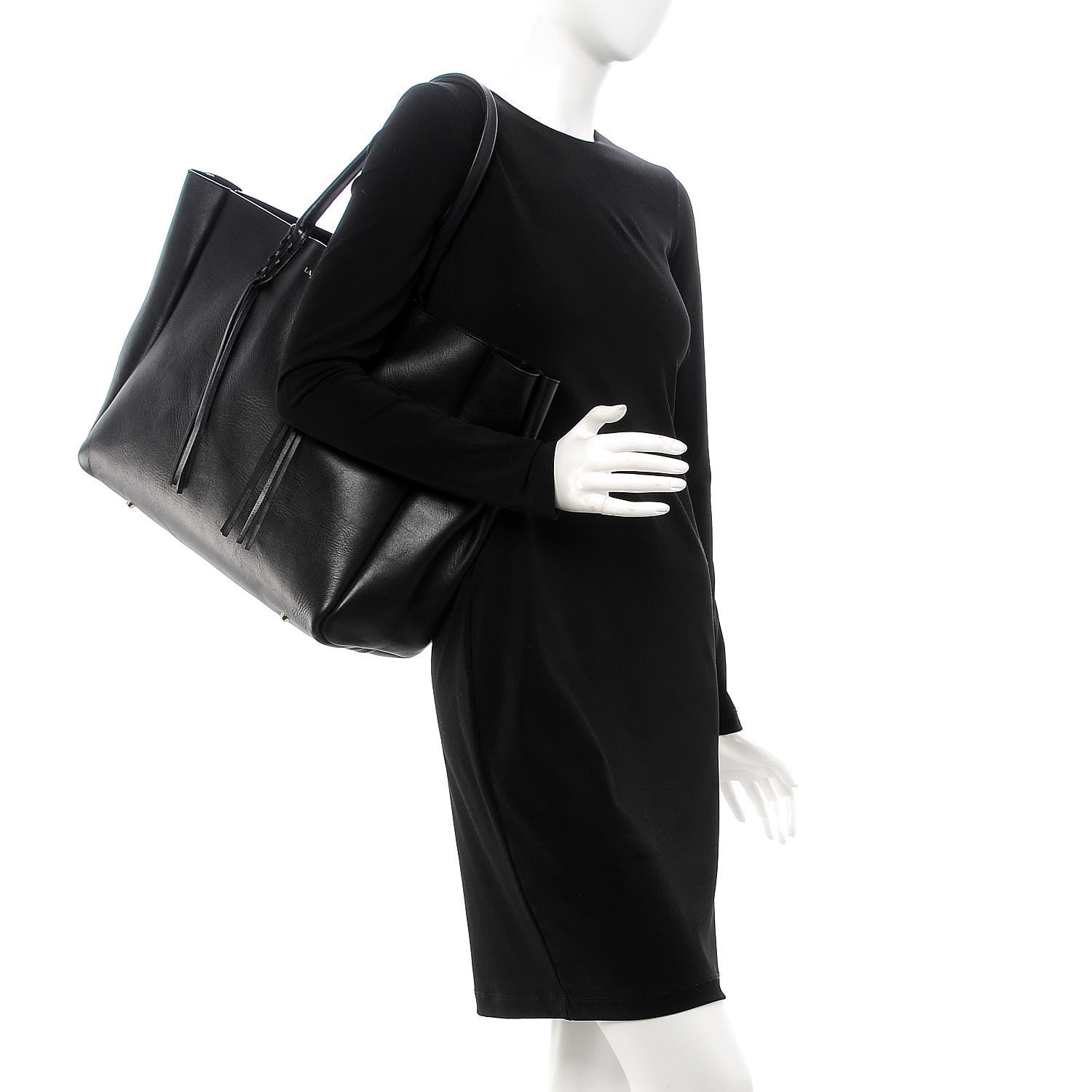 Lanvin Smooth Calfskin Medium Fringe Shopper Tote Black 2 of 9