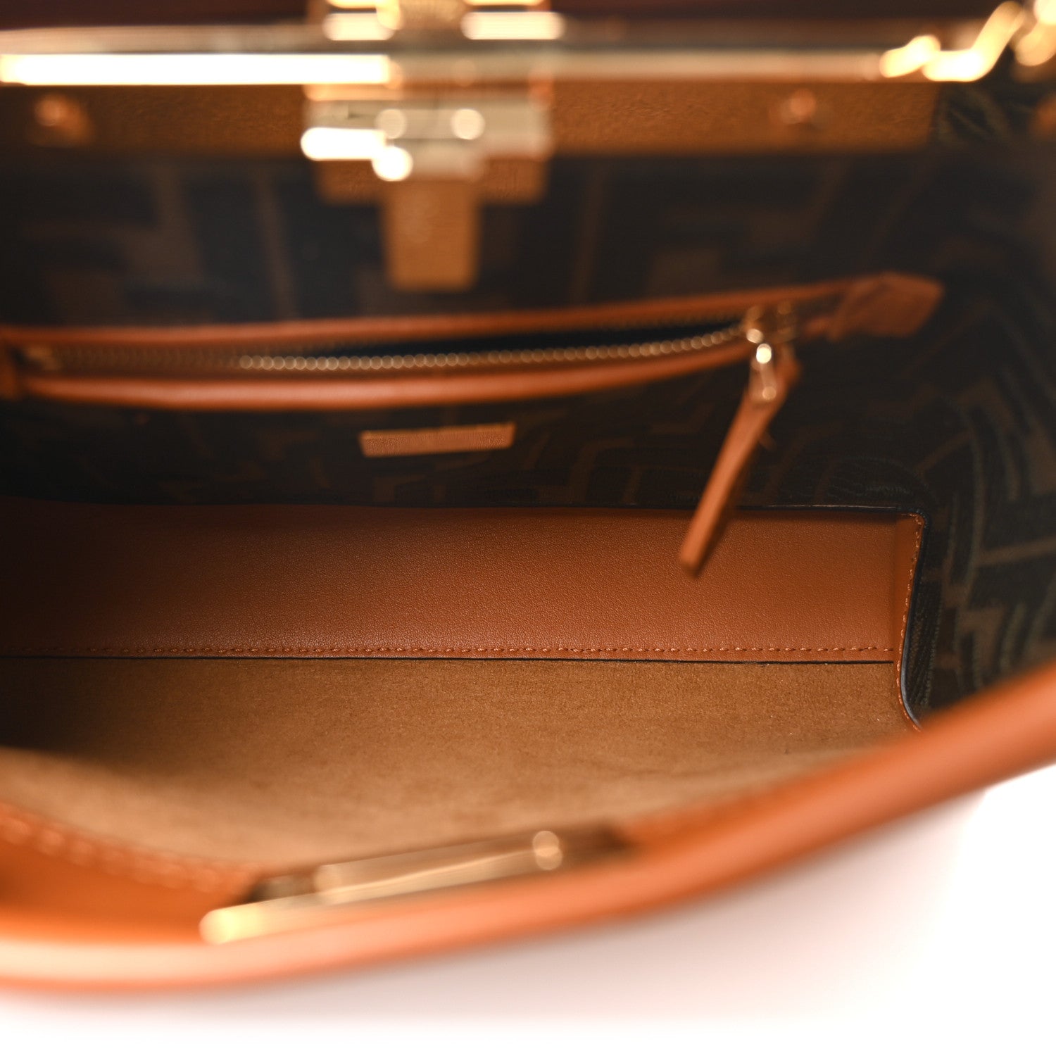 Fendi Vitello Seta Canvas FF Embroidered Mini Peekaboo Iconic Satchel Brandy Amazzonia 5 of 9