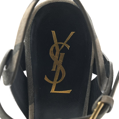 Saint Laurent Suede Camouflage Print Tribute 105 Platform Sandals 36 Green 8 of 8