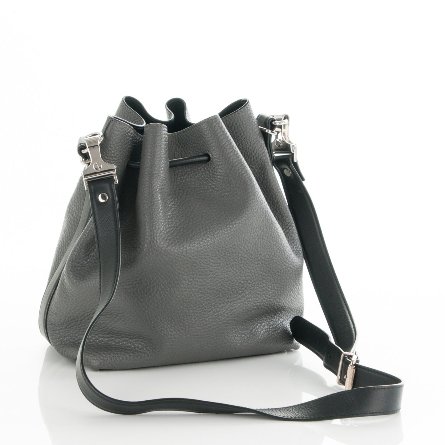 Calfskin Buffalo Medium Bucket Bag Grey