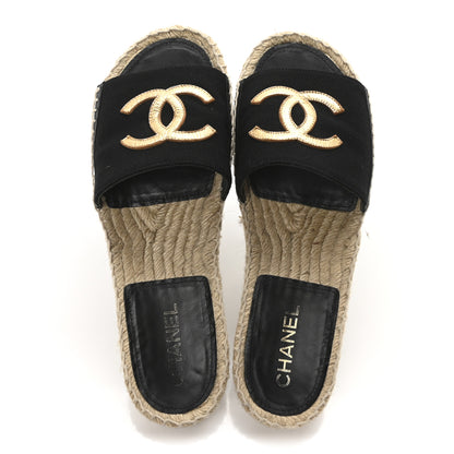 Chanel Wool Laminated Lambskin CC Slide Sandals 41 Black Gold 2 of 8