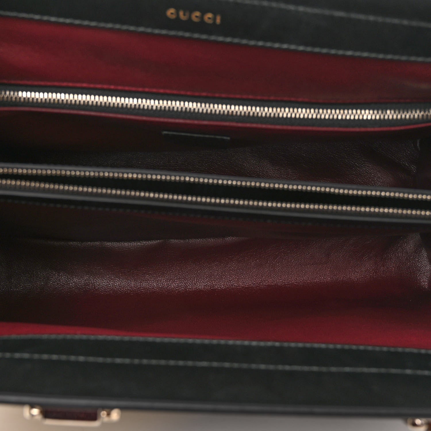 Gucci Smooth Calfskin Diagonal Striped Medium Zumi Top Handle Bag Black Beige 5 of 10