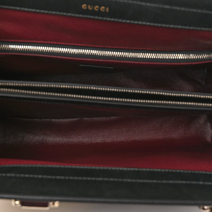 Gucci Smooth Calfskin Diagonal Striped Medium Zumi Top Handle Bag Black Beige 5 of 10