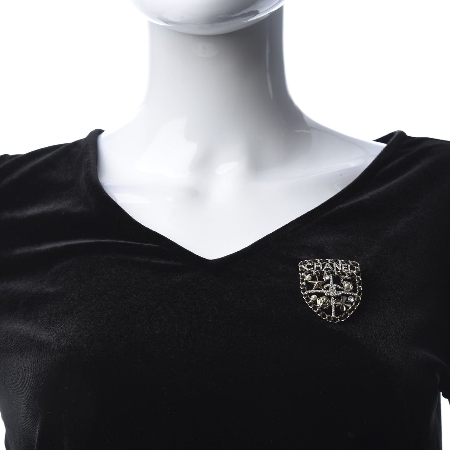 Lambskin Pearl Strass Sergeant Shield Brooch Gold