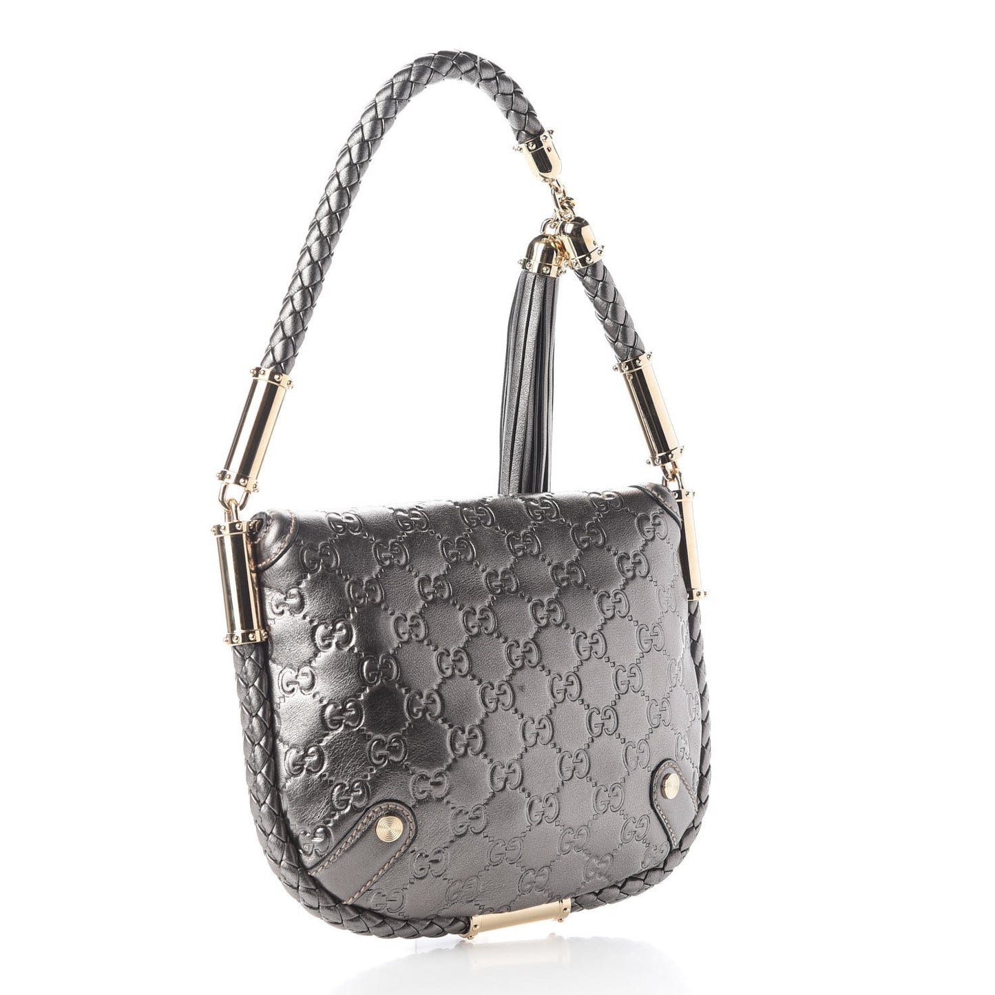 Guccissima Small Britt Tassel Shoulder Bag Silver