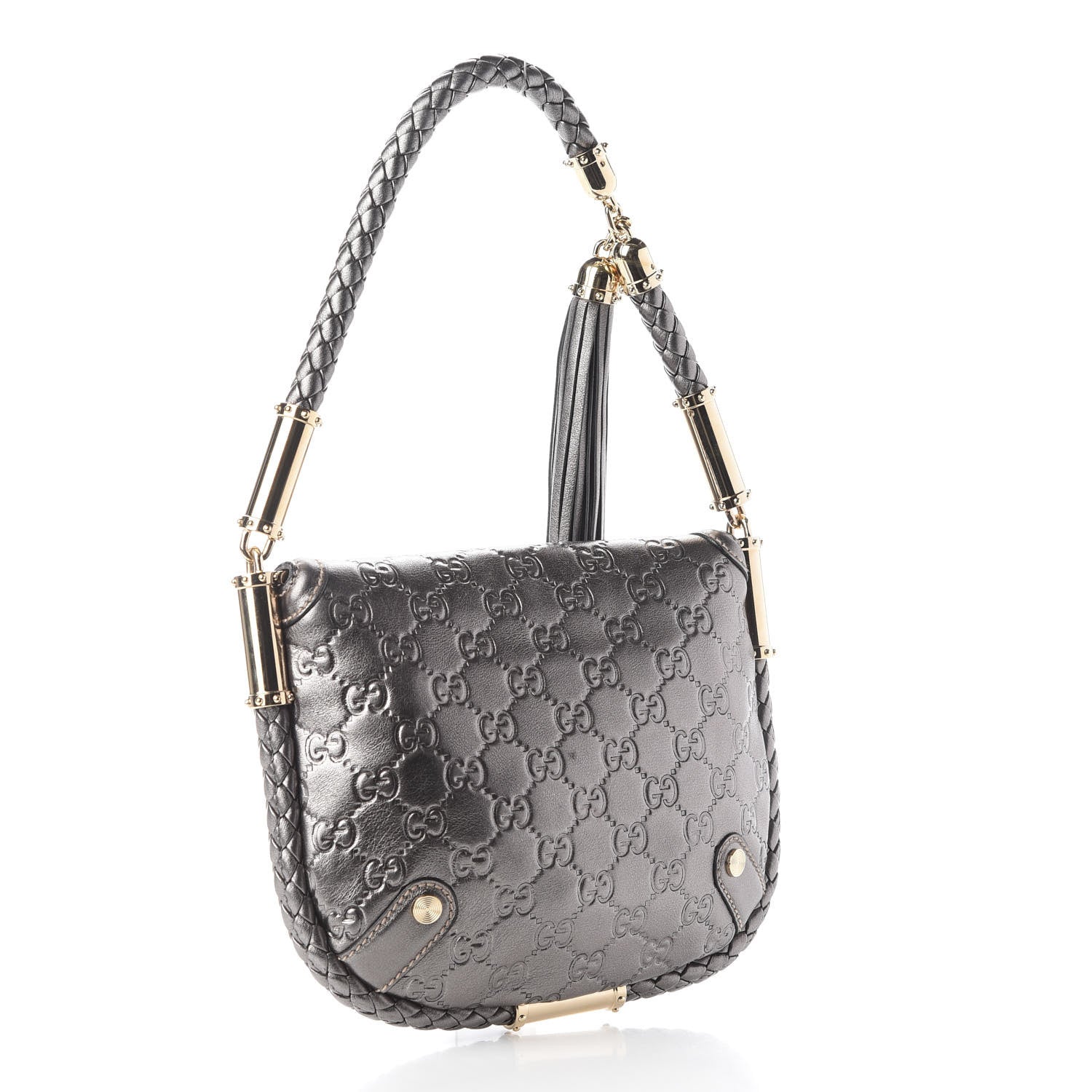 Gucci Guccissima Small Britt Tassel Shoulder Bag Silver 2 of 9