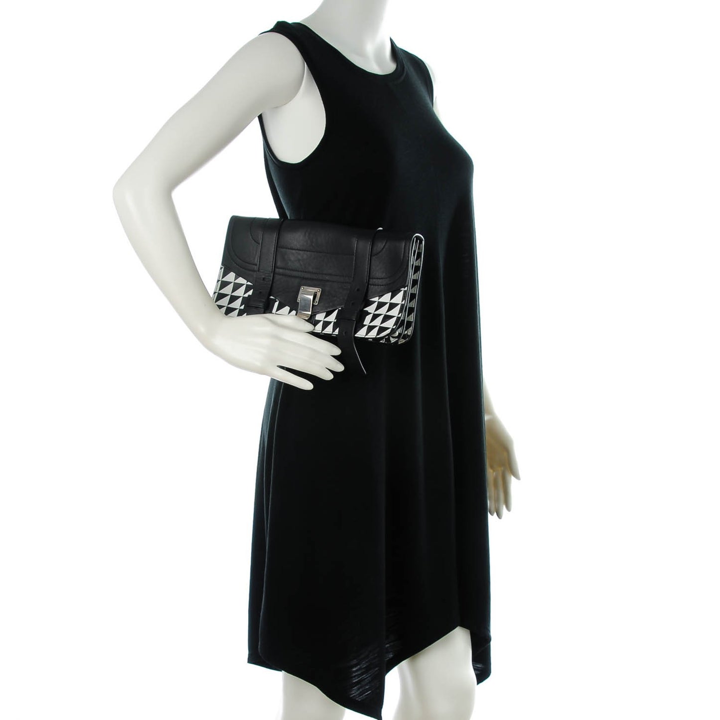 Triangle Print Calfskin PS1 Pochette Clutch Black White