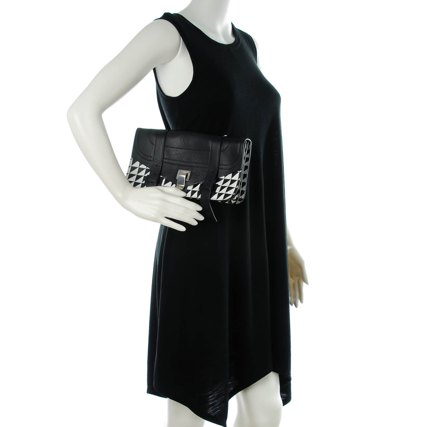Proenza Schouler Triangle Print Calfskin PS1 Pochette Clutch Black White 2 of 8
