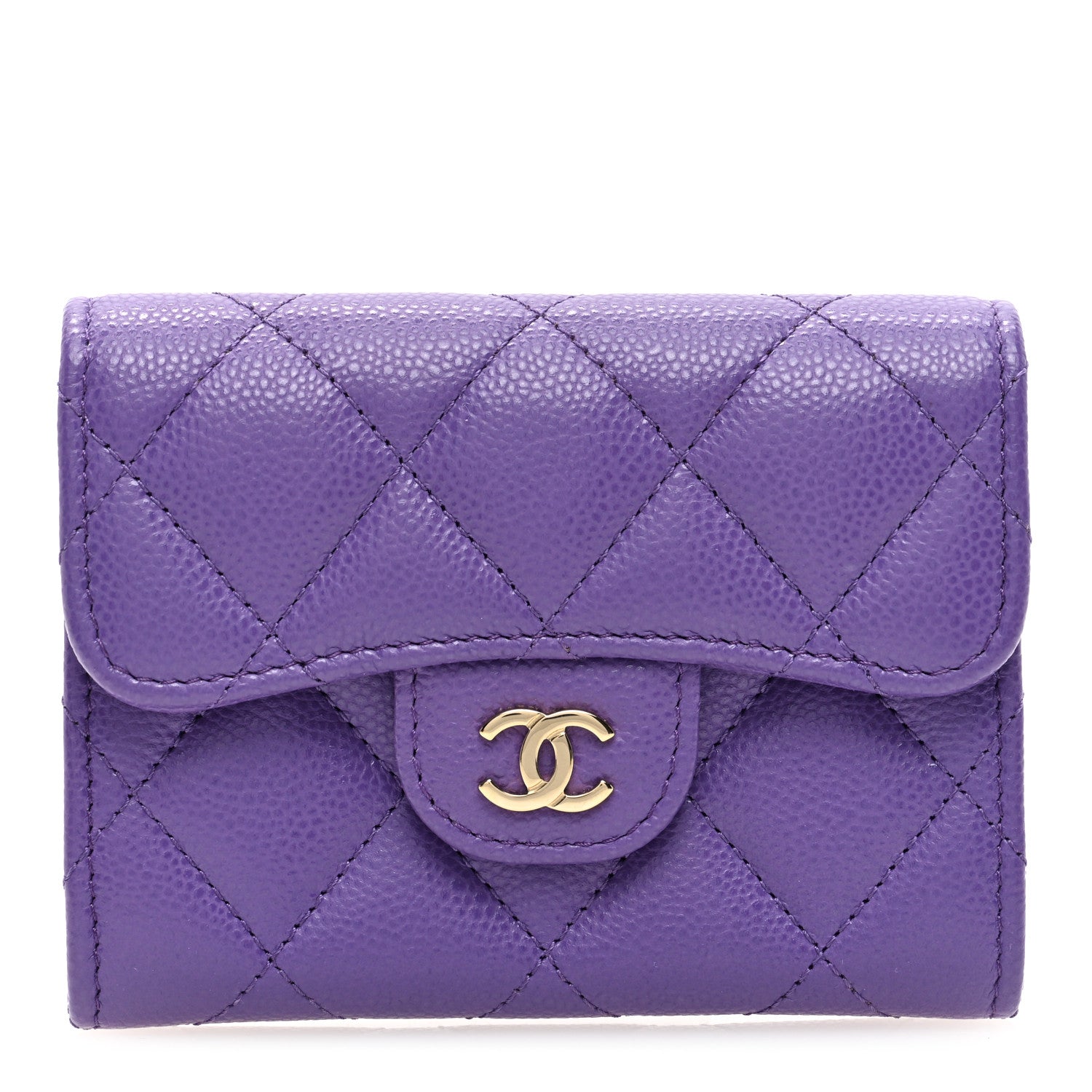 Chanel Caviar Quilted Flap Card Holder Wallet Purple 1 of 7