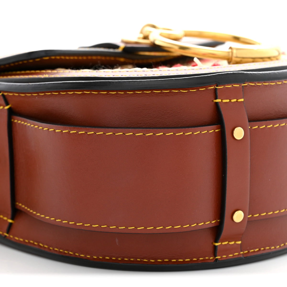 Calfskin Raffia Embroidered Small Tess Bag Sepia Brown