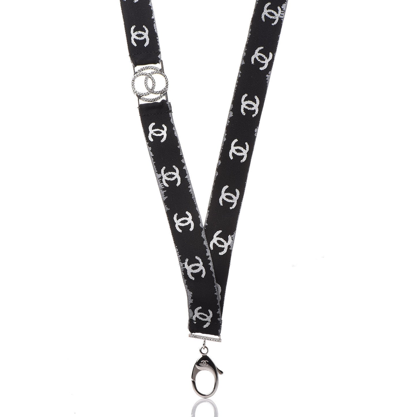 Crystal CC Lanyard Necklace Black Silver
