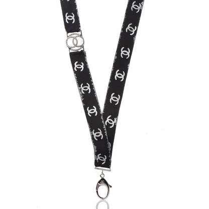 Chanel Crystal CC Lanyard Necklace Black Silver 1 of 6