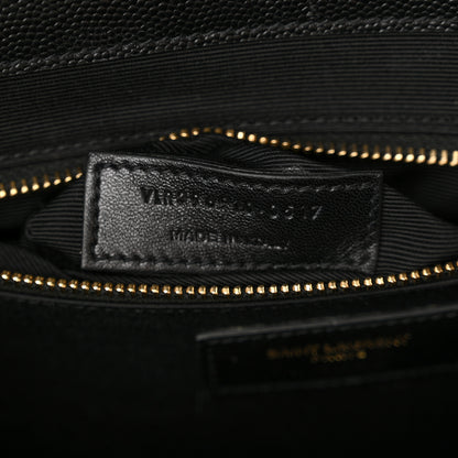 Saint Laurent Grain De Poudre Matelasse Chevron Large Monogram Satchel Black 7 of 15