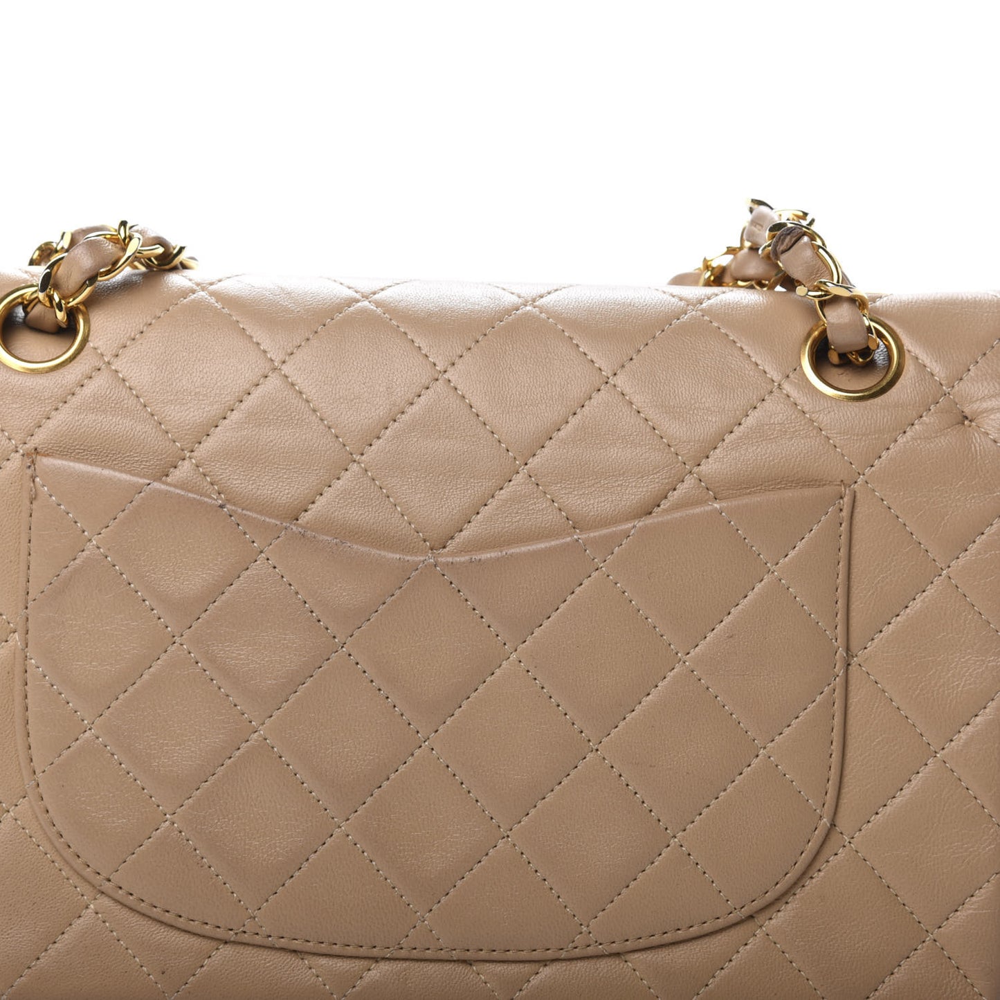 Lambskin Quilted Small Double Flap Beige
