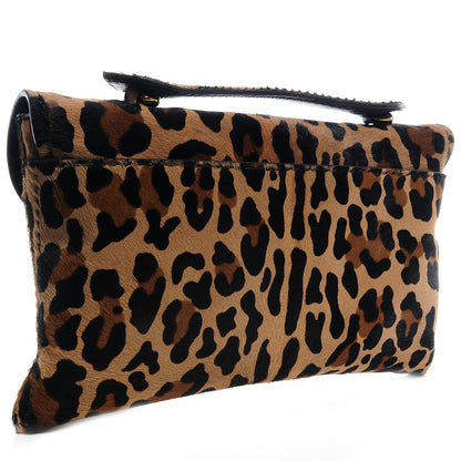 Prada Calf Hair Leopard Print Pushlock Envelope Clutch Miele 3 of 9