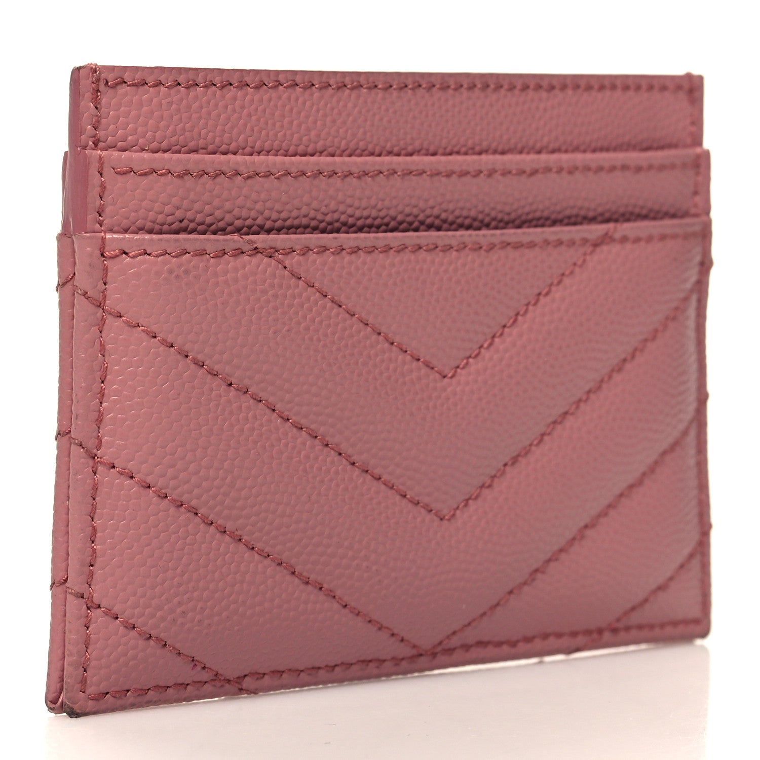 Saint Laurent Grain De Poudre Matelasse Chevron Monogram Credit Card Case Dark Rose 3 of 11