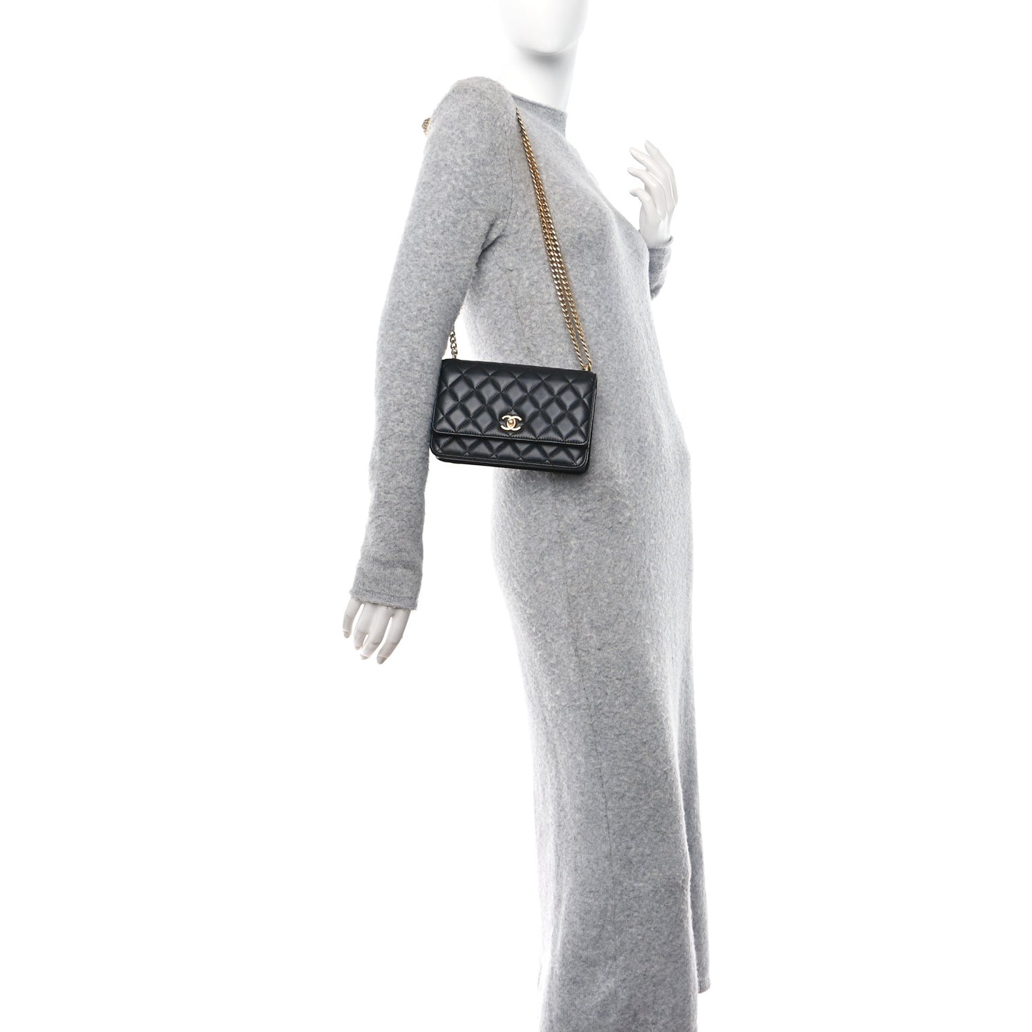 Lambskin Quilted Sweet Camellia Wallet On Chain WOC Black
