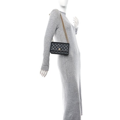 Chanel Lambskin Quilted Sweet Camellia Wallet On Chain WOC Black 2 of 12