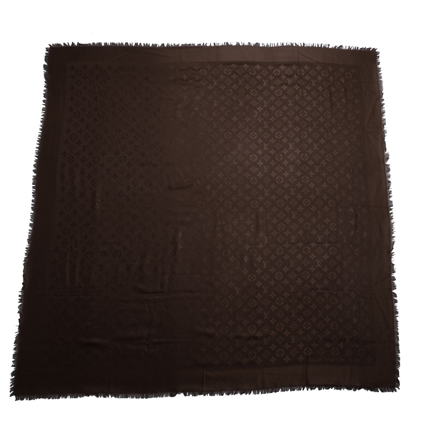 Silk Wool Monogram Denim Shawl Chocolate