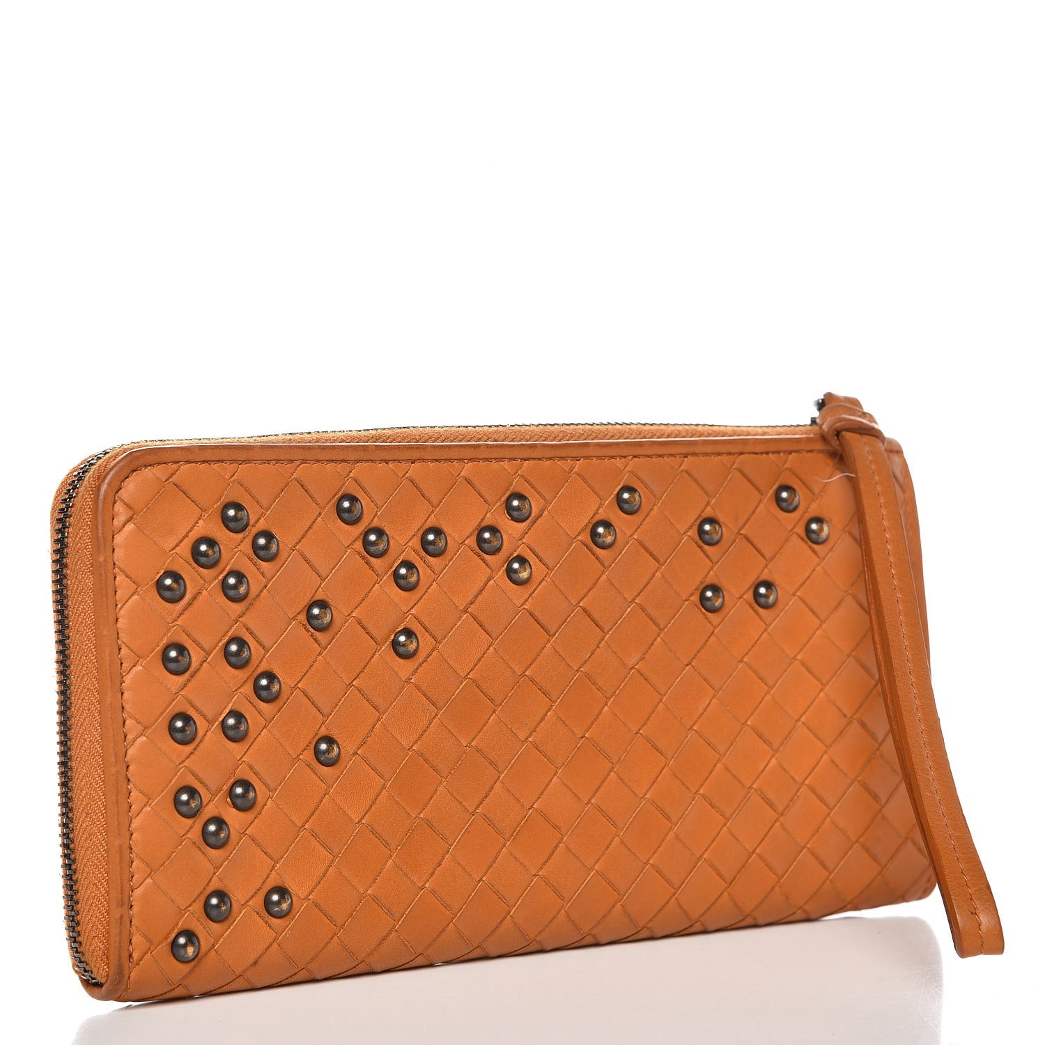 Bottega Veneta Waxed Calfskin Intrecciato Studded Wristlet Wallet Topaz 3 of 8