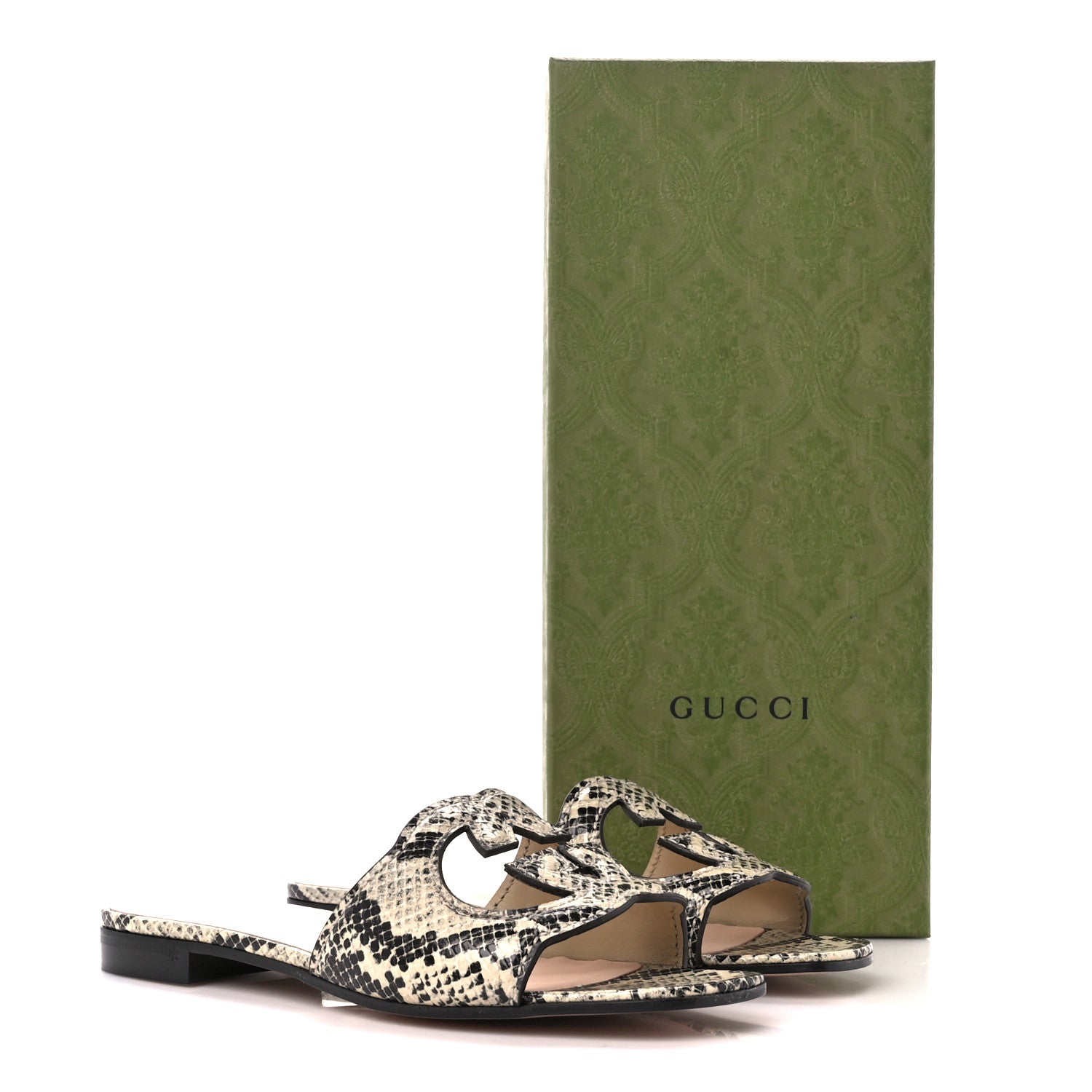 Gucci Calfskin Python Print Interlocking G Cut Out Slide Sandals 36 Beige Avana 8 of 8