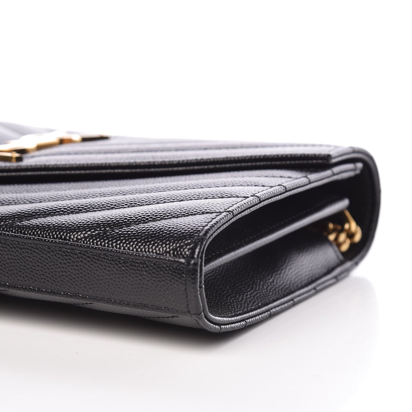 Grain De Poudre Matelasse Chevron Monogram Chain Wallet Black