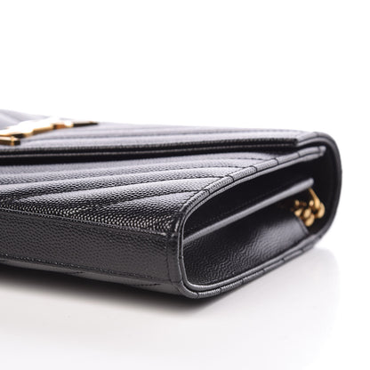 Saint Laurent Grain De Poudre Matelasse Chevron Monogram Chain Wallet Black 9 of 10