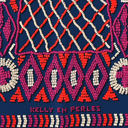 Hermes Silk Jersey Kelly En Perles Scarf 45 Marine Fuchsia Rouge 4 of 4