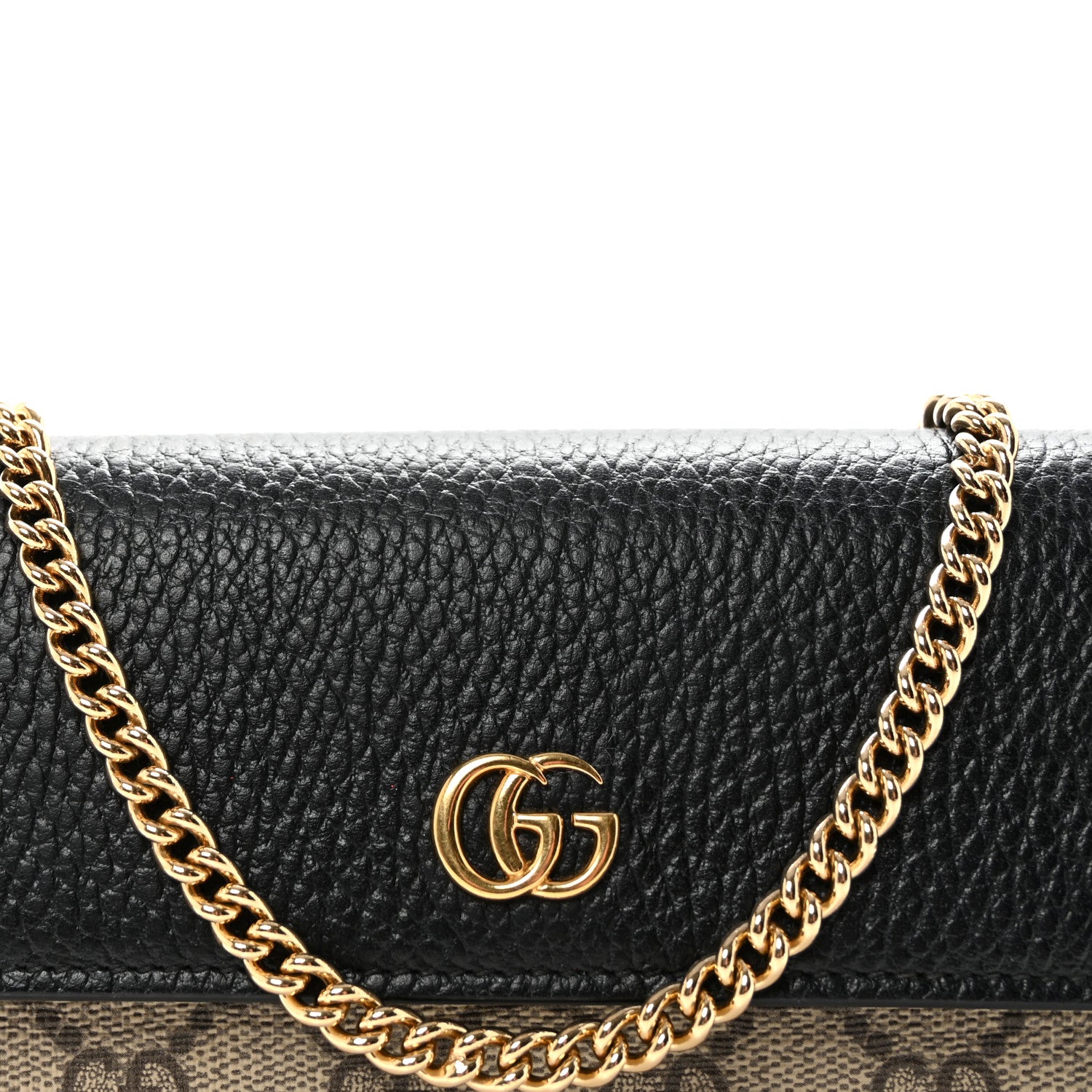 Gucci Dollar Calfskin GG Supreme Monogram Petite GG Marmont Wallet Chain Bag Black Beige Ebony 8 of 10