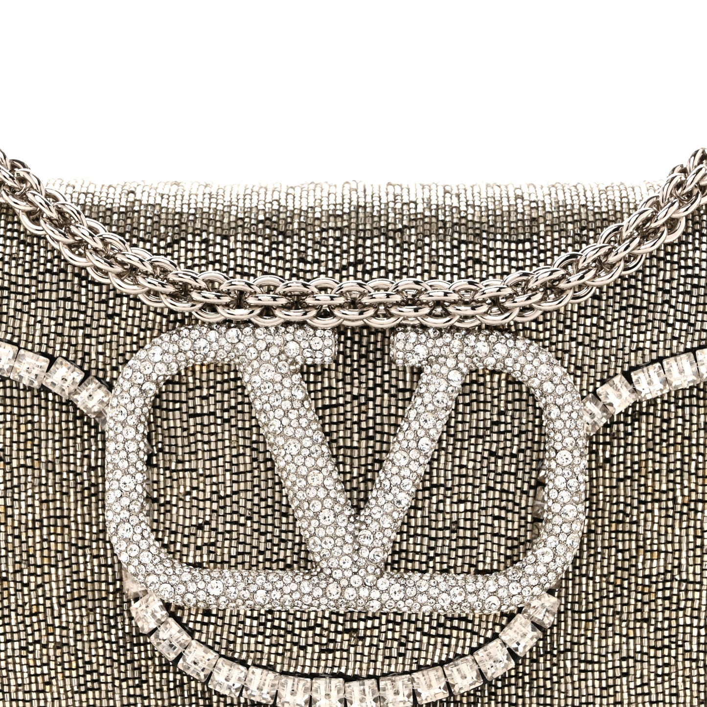 Swarovski Crystal Embroidered Vlogo Small Loco Shoulder Bag Crystal Silver