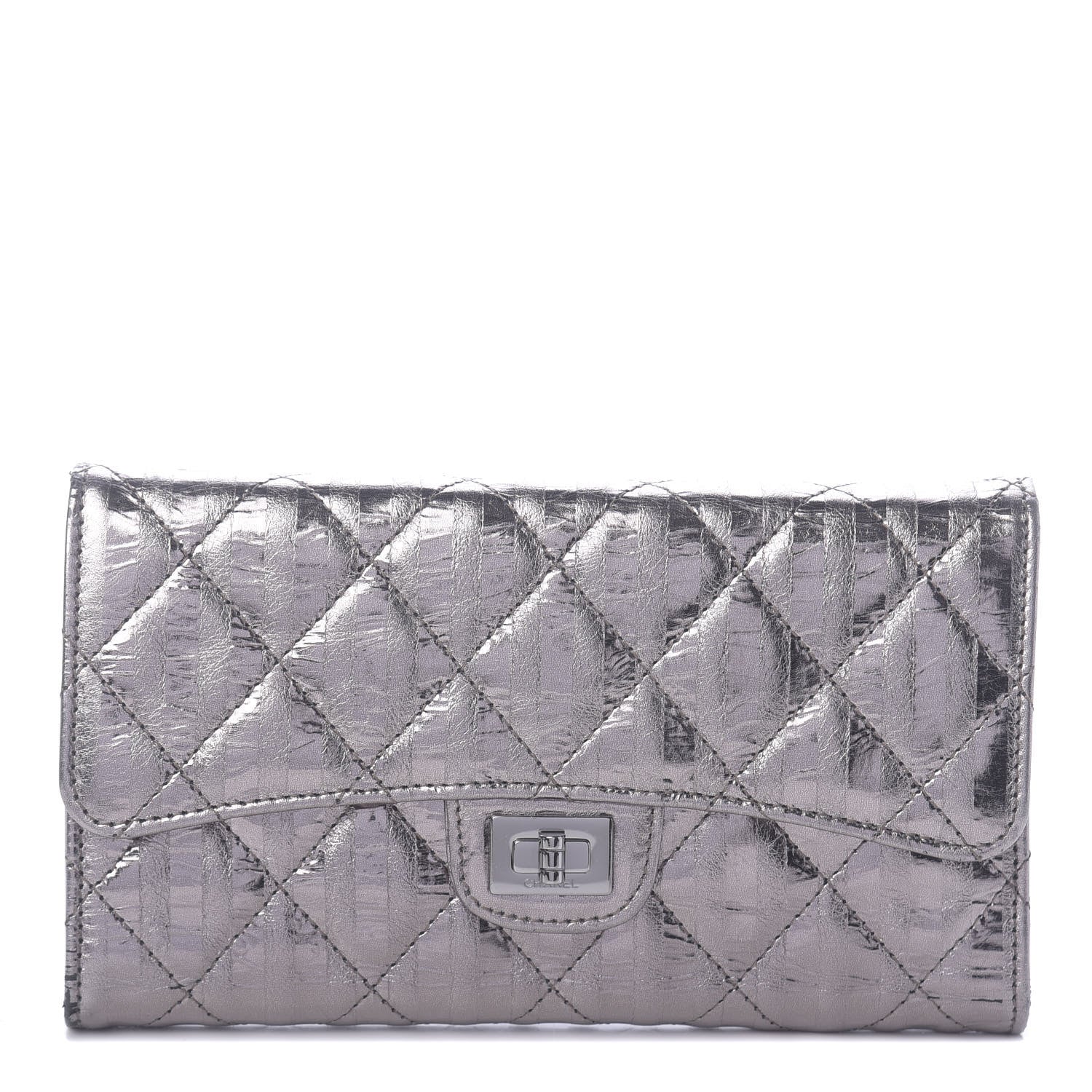 Chanel Metallic Striped Calfskin Reissue Wallet Dark Silver 1 of 8