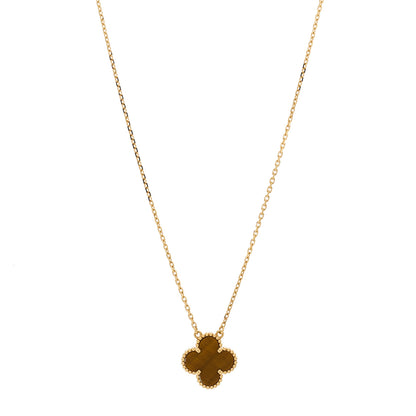 Van Cleef & Arpels 18K Yellow Gold Tiger Eye Vintage Alhambra Pendant Necklace 1 of 4