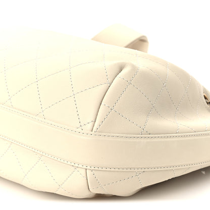 Chanel Calfskin Stitched Small Paris Rome Drawstring CC Bag White 10 of 11