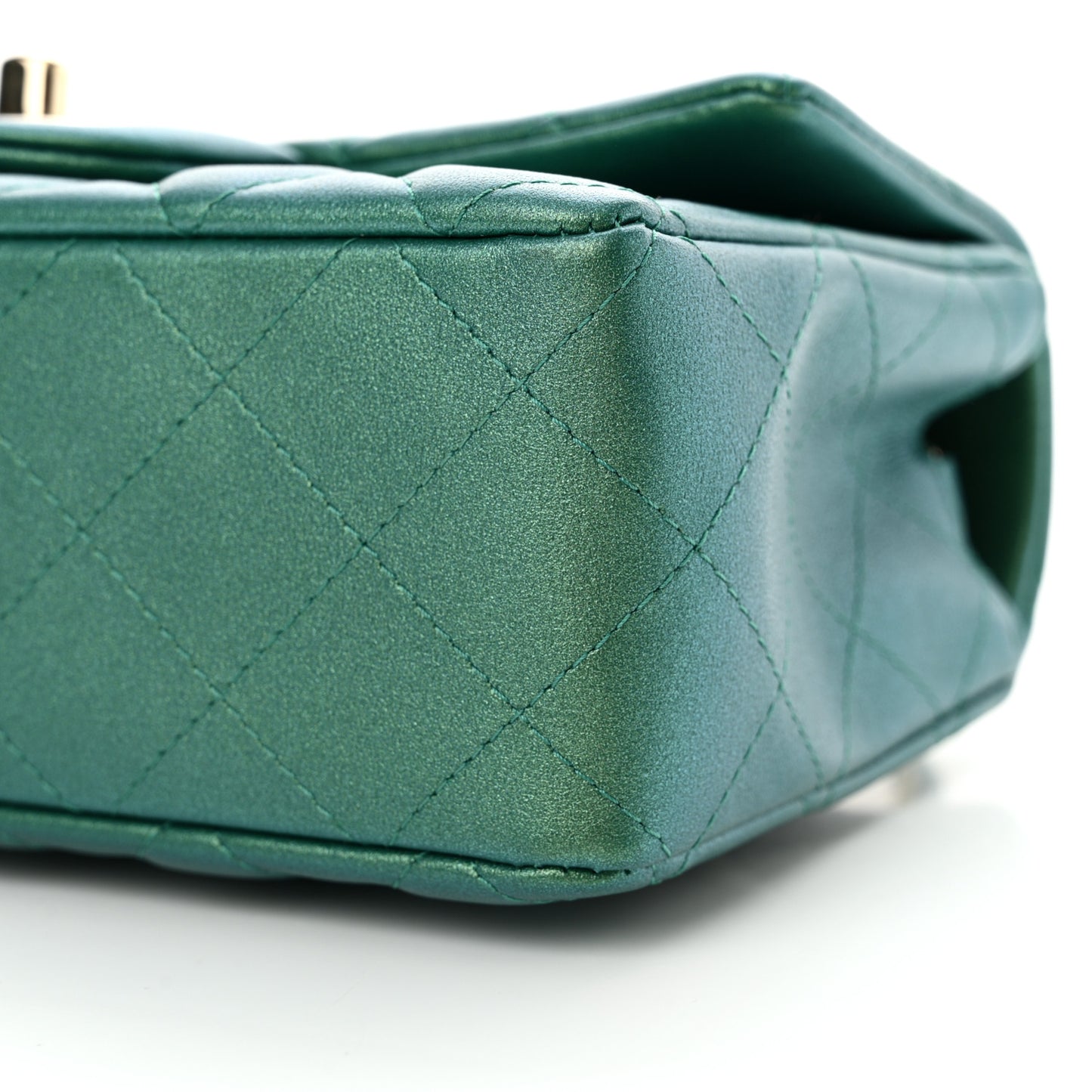 Lambskin Quilted Mini Rectangular Flap Dark Green