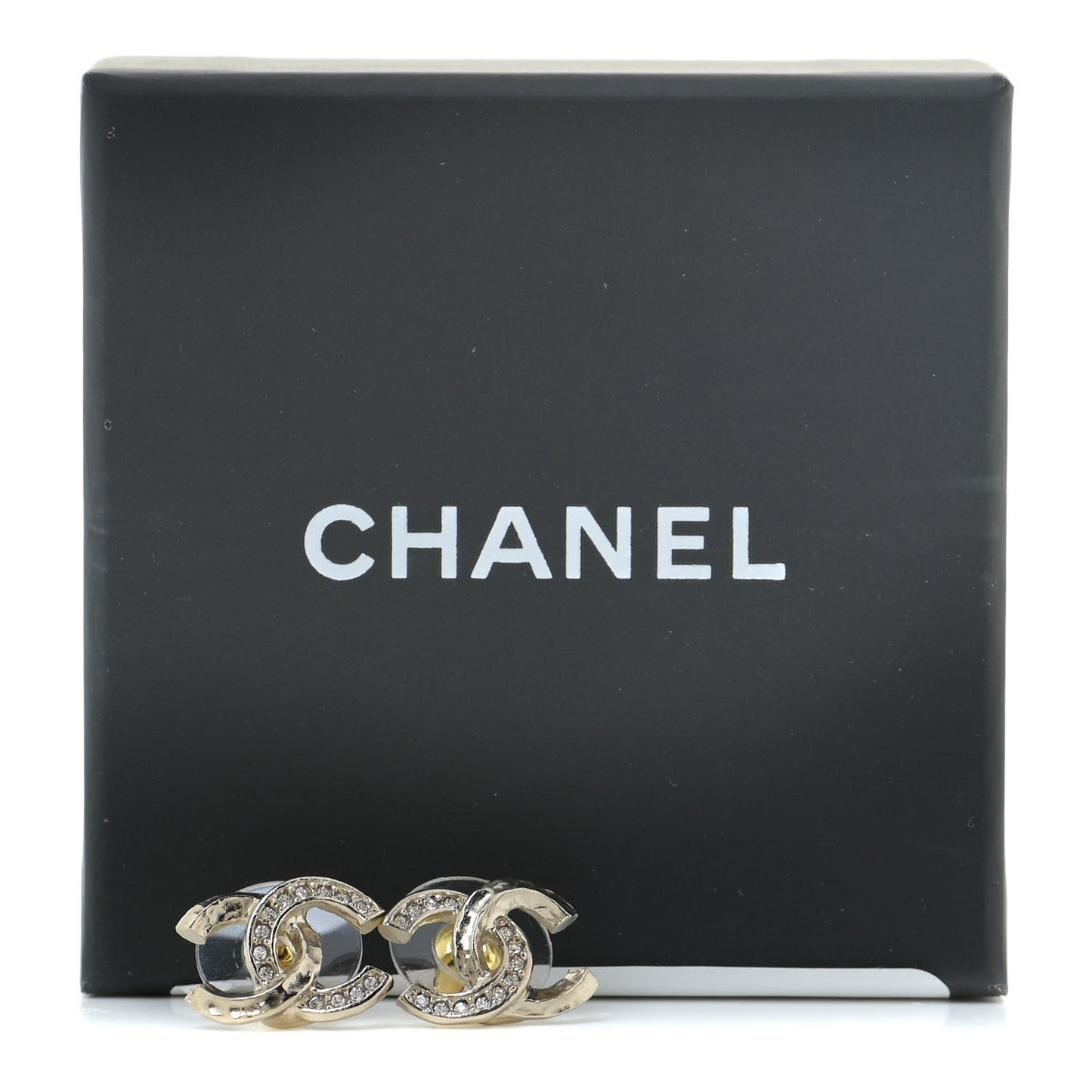 Textured Metal Crystal CC Earrings Gold