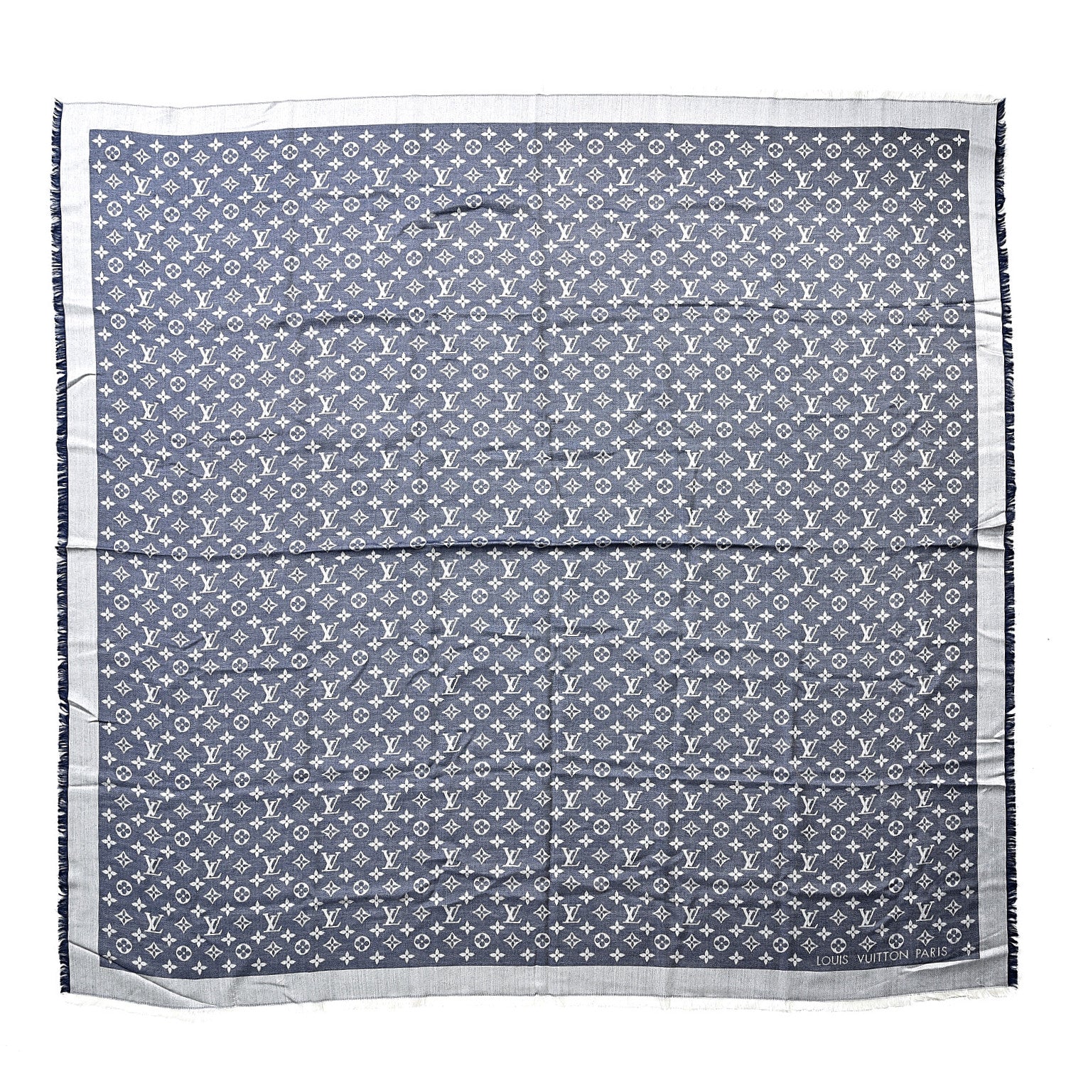 Louis Vuitton Silk Wool Monogram Denim Shawl Blue 1 of 5