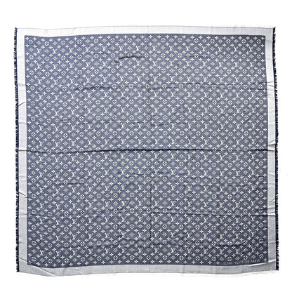 Louis Vuitton Silk Wool Monogram Denim Shawl Blue 1 of 5