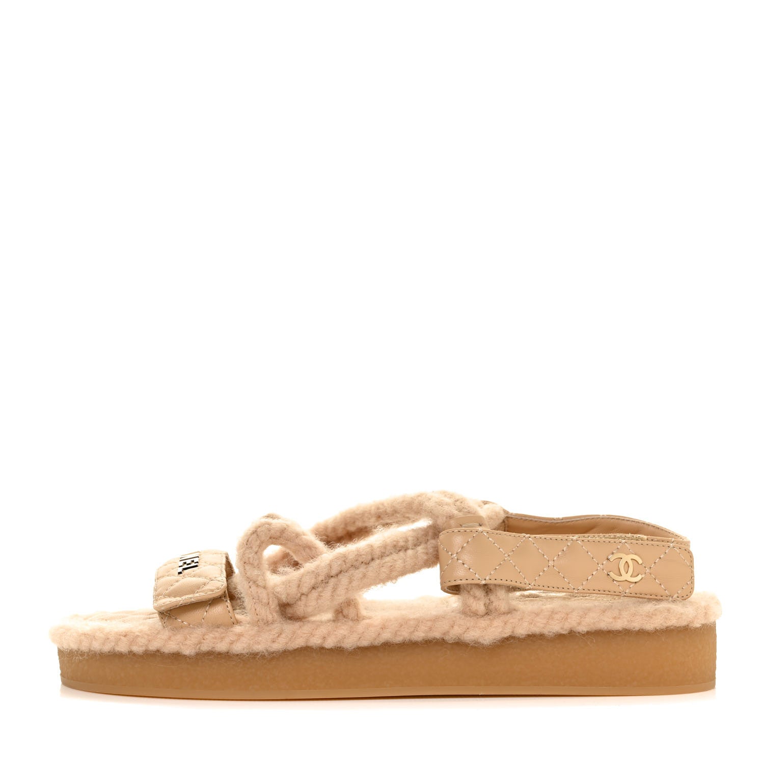 Chanel Cord Lambskin Quilted Logo Sandals 39 Beige 1 of 6