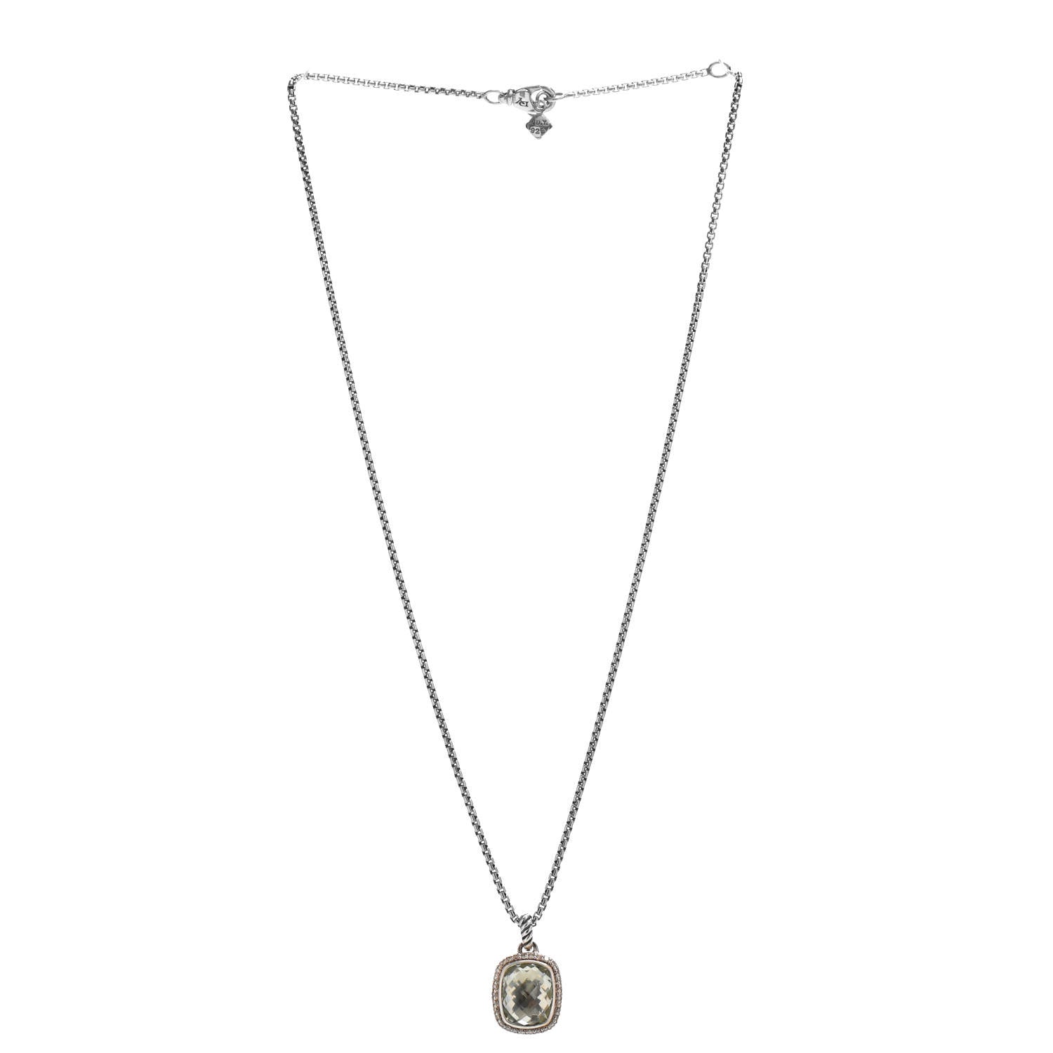David Yurman Sterling Silver Diamond Prasiolite 10mm Albion Pendant Necklace 3 of 4