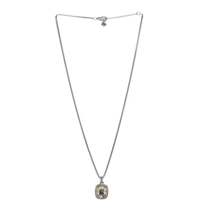 David Yurman Sterling Silver Diamond Prasiolite 10mm Albion Pendant Necklace 3 of 4